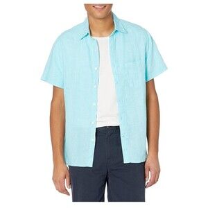 28 Palms Men's Size L 100% Linen Button Front Short Sleeve Shirt Relaxed Fit